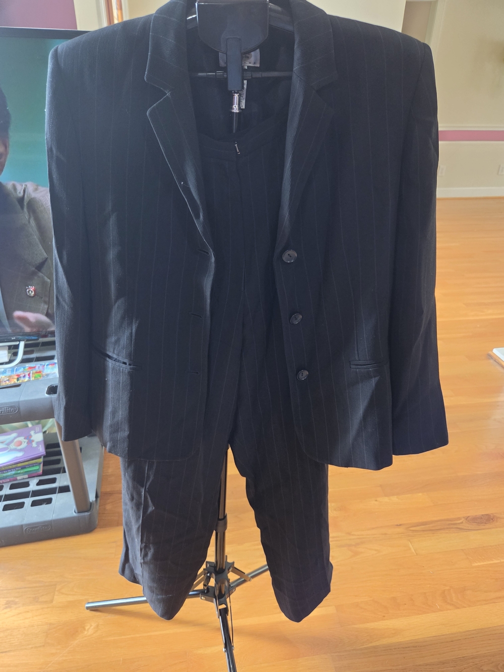 WomanBlack Pinstripe Suit Jacket and Pants
